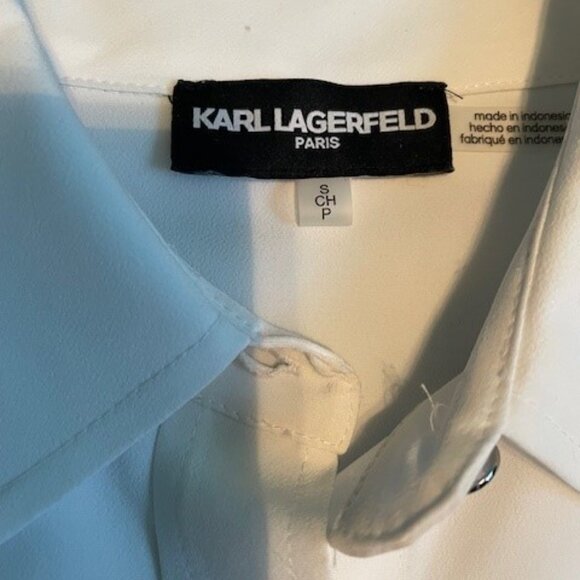 Karl Lagerfeld Paris Women's Epaulette Button up Shirt - Soft White - Picture 11 of 11